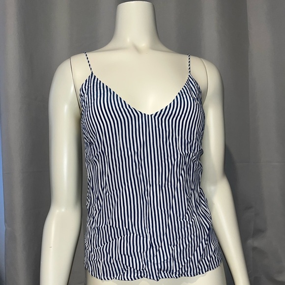 Bebe Blue/White Striped Open-Back V-Neck Tank Top XXS - Picture 3 of 5